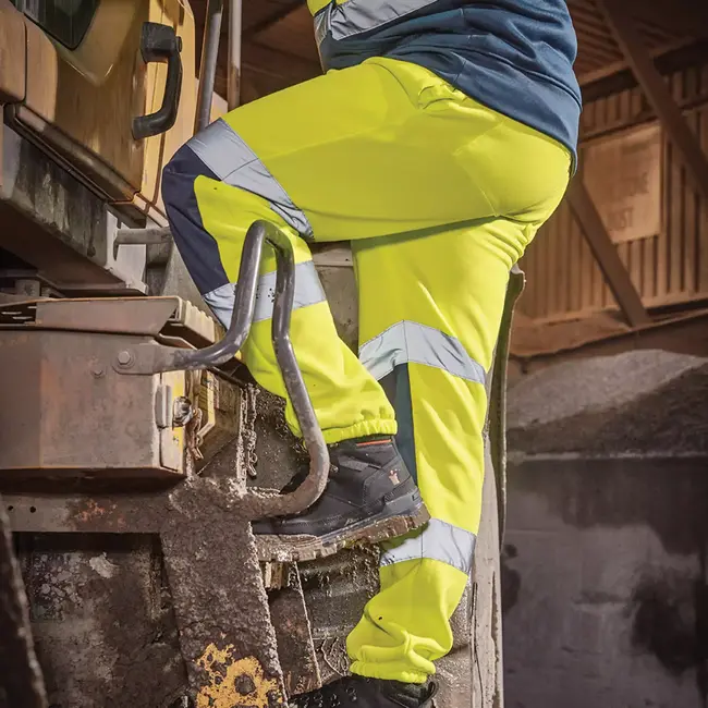 Scruffs veiligheidsbroek joggingmodel - textiel - hoge zichtbaarheid en reflectie - maat XXL - geel/marineblauw - werkplaats