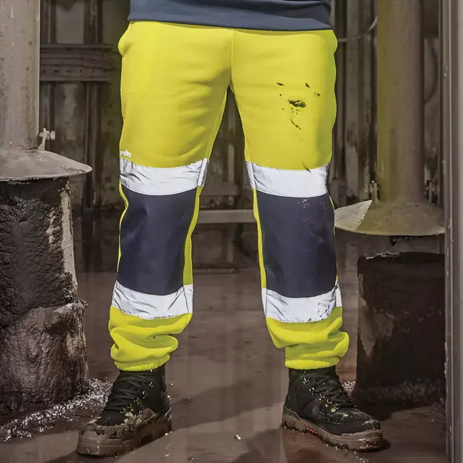 Scruffs werkjoggingbroek hoge zichtbaarheid - textiel - maat L - geel/marineblauw - voor bouw en werkplaats