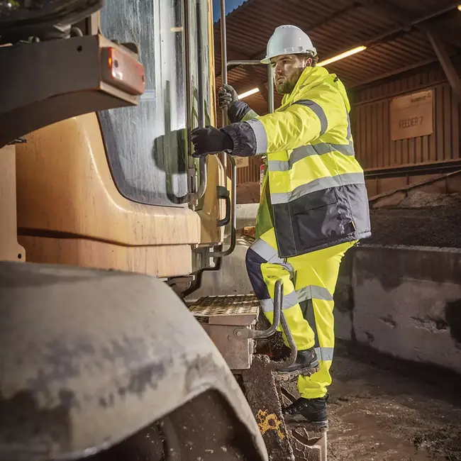 Scruffs werkjas met hoge zichtbaarheid - waterdicht en gevoerd - polyester - maat M - geel/donkerblauw - buitenwerk en bouw