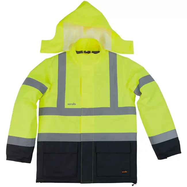 Scruffs veiligheidswerkjas hoge zichtbaarheid - polyester 180 g/m2 - waterdicht - maat S - geel/donkerblauw - buitenwerk