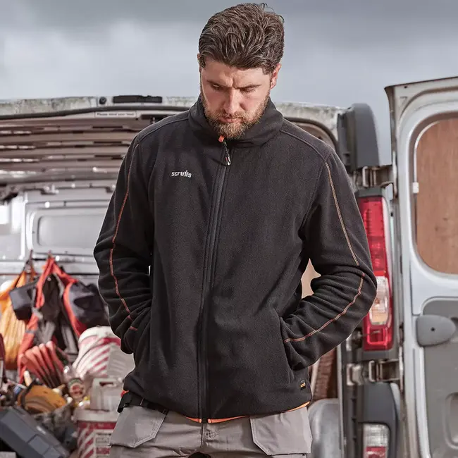Scruffs fleecejack - microfleece - lichtgewicht, warm en ademend - maat S - zwart - voor werk en buiten