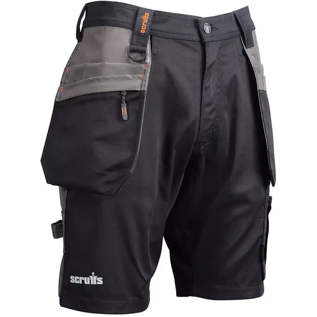 Scruffs werkshort - gerecycled polyester/katoen/elastaan 250 g/m2 - holsterzakken - maat 44 - zwart - voor bouw en klussen