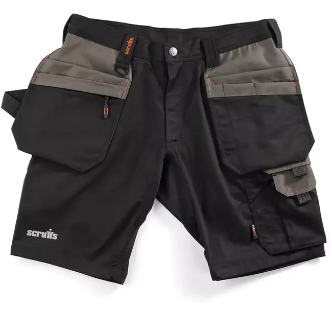 Scruffs werkshort - gerecycled polyester/katoen/elastaan 250 g/m2 - holsterzakken - maat 44 - zwart - voor bouw en klussen