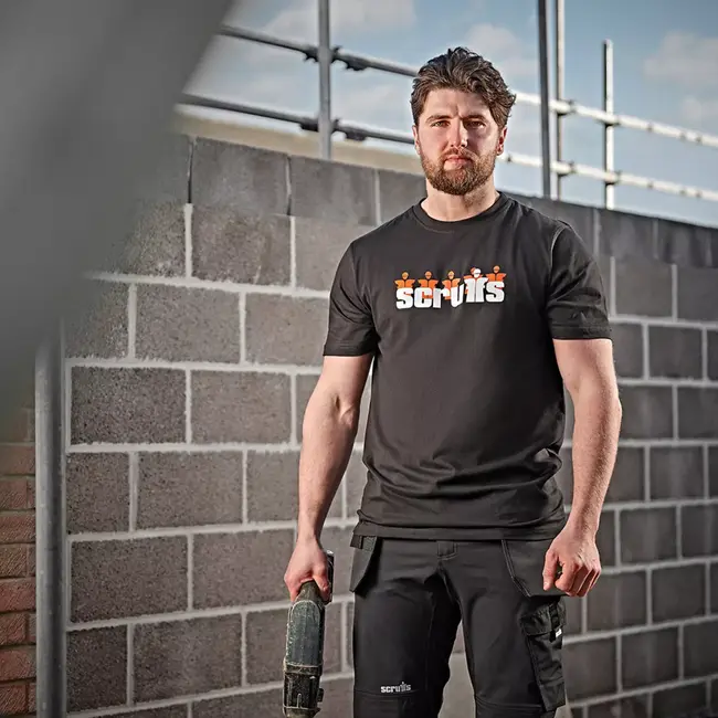 Scruffs werk t-shirt met opdruk - 100% katoen 180 g/m2 - ademend, langer model - maat L - neutrale kleur - voor klussen