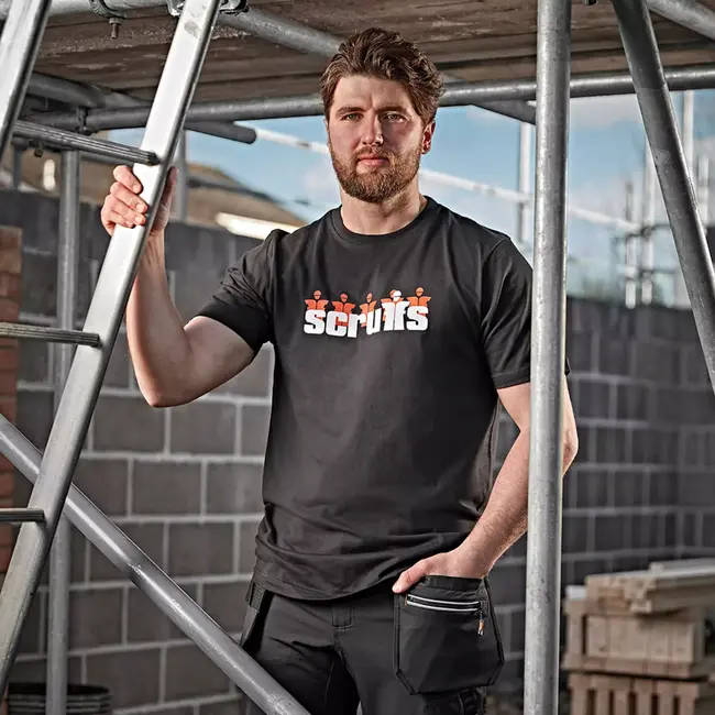 Scruffs werk t-shirt met opdruk - 100% katoen 180 g/m2 - ademend, langer model - maat L - neutrale kleur - voor klussen