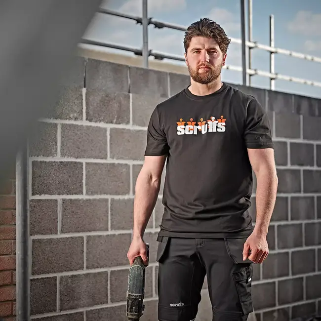 Scruffs T-shirt met opdruk - 100% duurzaam katoen 180 g/m2 - ademend, langere pasvorm tegen opkruipen - maat M - voor werk