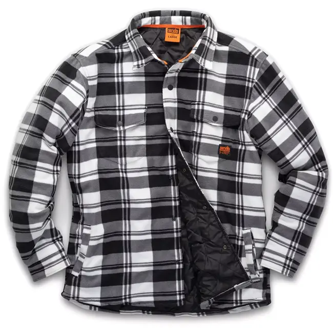 Scruffs Werkoverhemd - polyester fleece - gewatteerd geruit - maat XS - zwart/wit - warm en sneldrogend voor buitenwerk