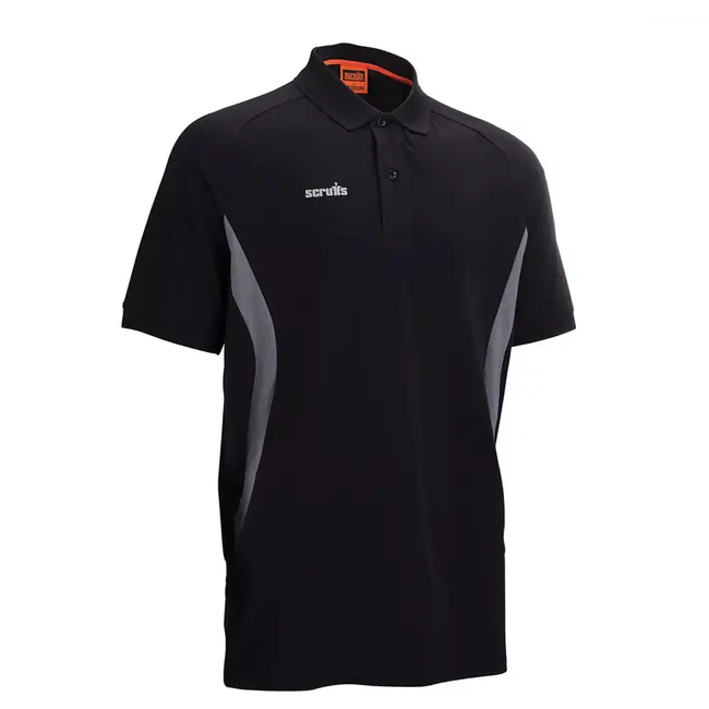 Scruffs Poloshirt - katoenmix met gerecycled polyester en elastaan - ademend en sneldrogend - maat L - zwart - werkkleding