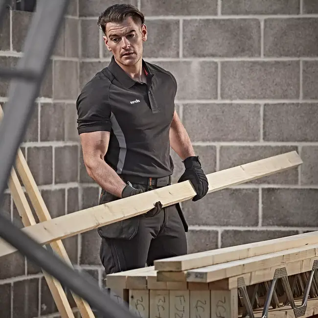 Scruffs Poloshirt - katoenmix met gerecycled polyester en elastaan - ademend en sneldrogend - maat L - zwart - werkkleding