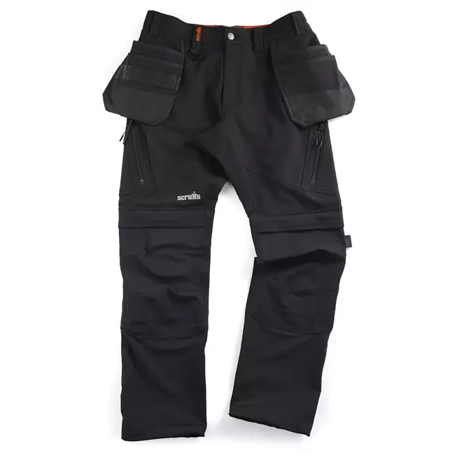 Scruffs werkbroek met holster- en kniebeschermerzakken - gerecycled scheurvast nylon met stretch - maat 56 - zwart - bouw