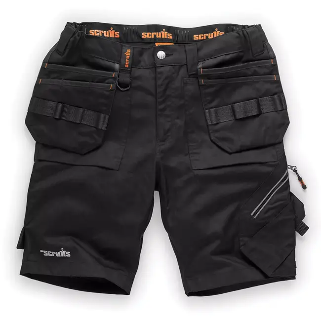 Scruffs dames werkshort met holsterzakken en gereedschapslussen - gerecycled polyester en katoen - maat 40 - zwart - voor bouw