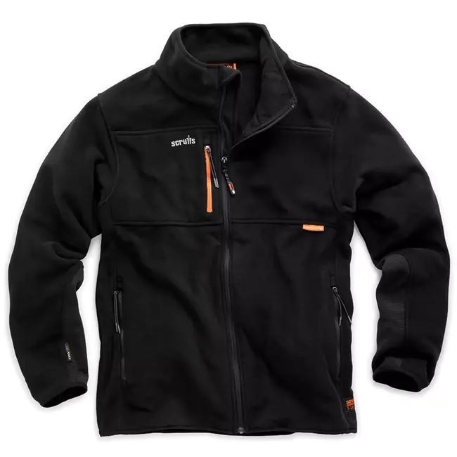 Scruffs fleece werkjas - gerecycled polyester - maat M - zwart - waterafstotend - slijtvaste manchetten - voor bouw en klus