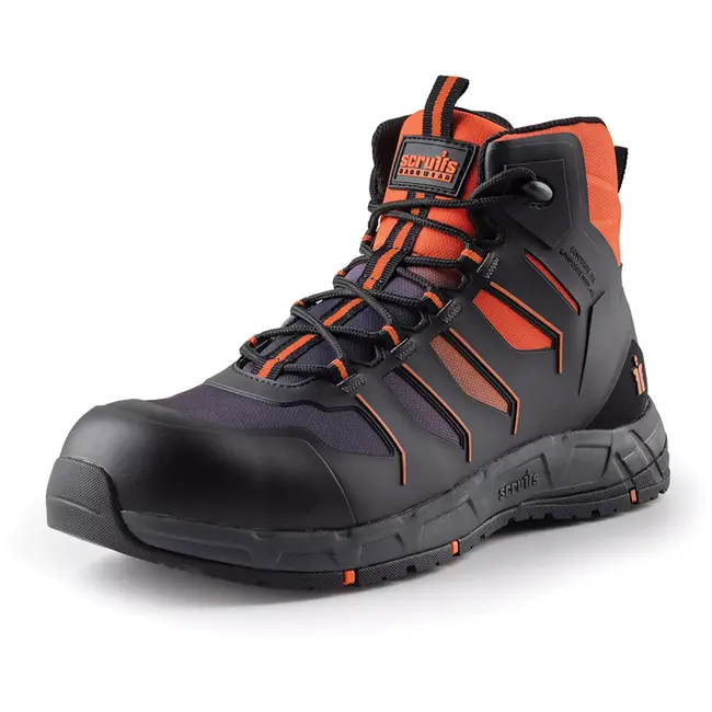 Scruffs veiligheidslaarzen maat 47 - waterafstotend materiaal - antislip en antistatisch - zwart/oranje - bouw en industrie