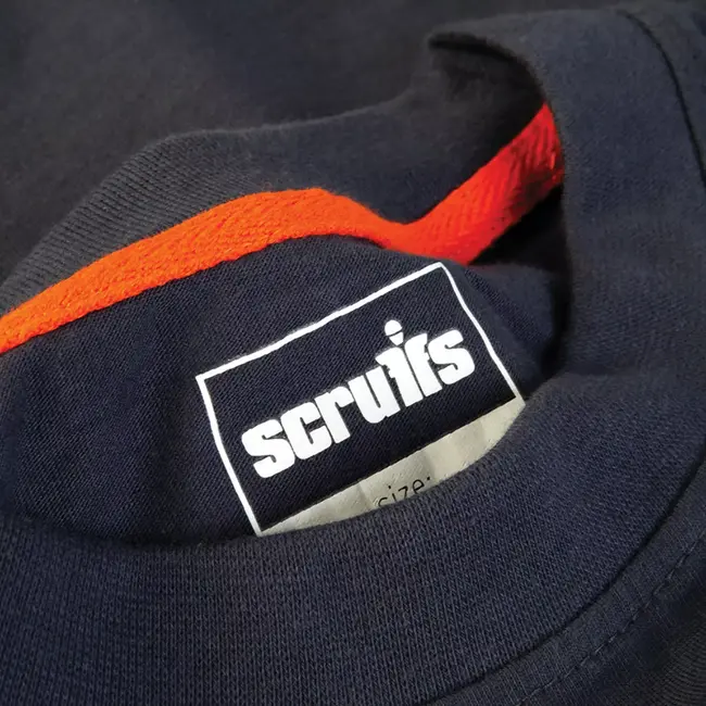 Scruffs werkshirt - 100% duurzaam katoen 180 g/m2 - ademend, lang getailleerd - maat L - marineblauw - werkkleding, logo-opdruk