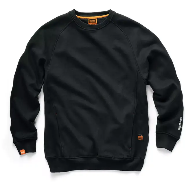 Scruffs werktrui - katoen-polyester 320 g/m2 - ademend en duurzaam met ritszakken - maat M - zwart - voor werk, bouw en klus