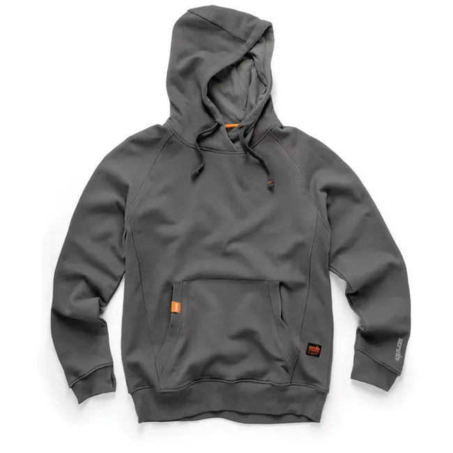 Scruffs werktrui met capuchon - katoen-polyester 320 g/m2 - ademend, ritszak, duimlussen - maat L - grijs - bouw