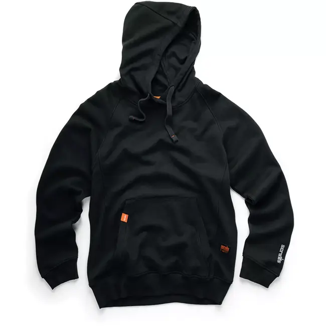 Scruffs werktrui met capuchon - katoen en polyester - ademend met ritszak en duimlussen - maat M - zwart - voor klussen