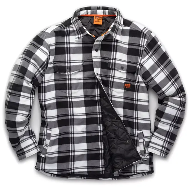 Scruffs werkoverhemd geruit - polyester - gewatteerd, warm en sneldrogend, met drukknopen - maat XL - zwart-wit - buitenwerk