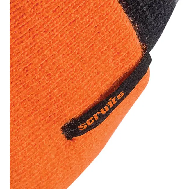 Scruffs Werkmuts met pompon - microfleecevoering - warmte-isolerend - universele maat - zwart oranje - voor buiten en werk