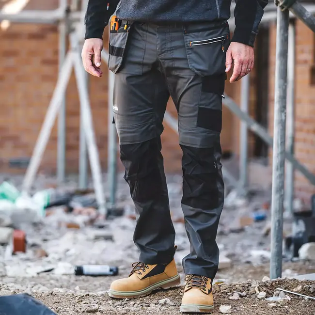 Scruffs Werkbroek - polyester-katoen met rek - holster- en kniezakken - maat 52 K - donkergrijs - bouw en kluswerk