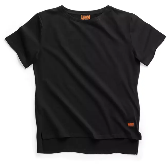 Scruffs Dames werkkleding t-shirt - katoen - anti-geur, extra lang en rekbaar - maat 40 - zwart - voor werk en borduren
