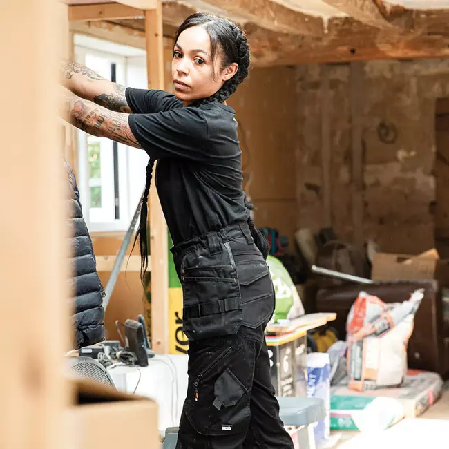 Scruffs werk T-shirt voor dames - katoen met stretch - anti-geur, extra lang - maat 32 - zwart - voor bedrijfslogo borduren