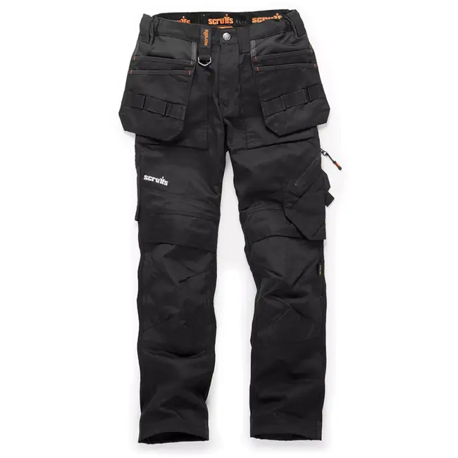 Scruffs Dames werkbroek met holsterzakken - polyester-katoen met rek - maat 36 R - zwart - verstevigde kniezakken voor bouw