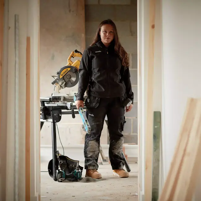 Scruffs Dames werkbroek met holsterzakken - polyester-katoen - rekbaar met versterkte kniezakken - maat 32 R - zwart - klussen