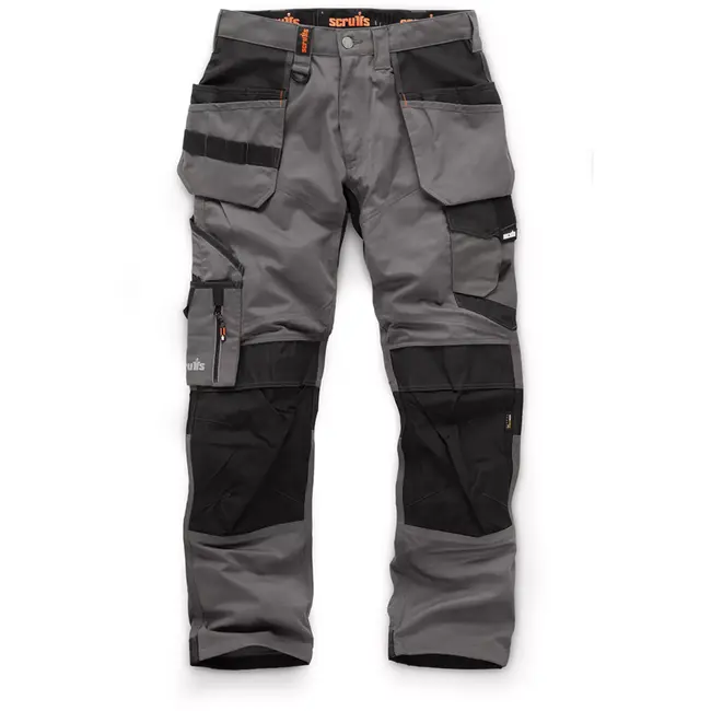 Scruffs werkbroek met holsterzakken - polykatoen - kniezakken en versterkt zitvlak - maat 46 K - donkergrijs - voor bouw