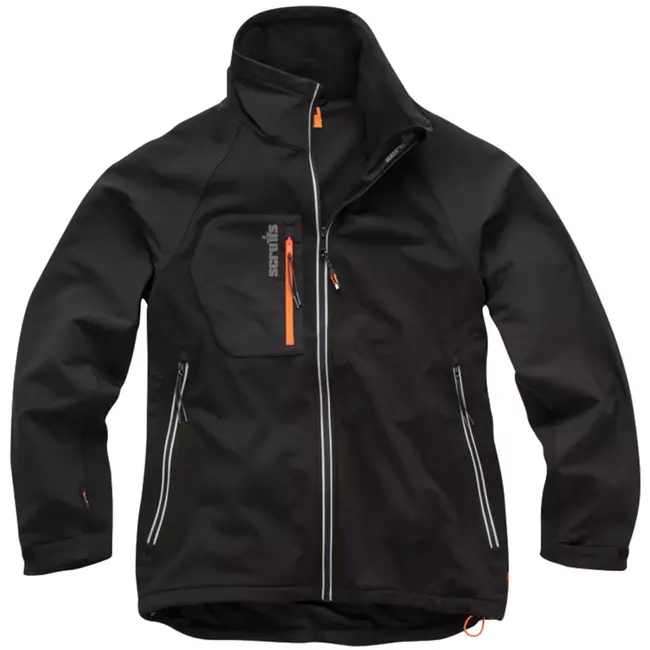 Scruffs werkjas softshell - polyester-elastaan - ademend, waterbestendig, 4-weg rekbaar - maat L - zwart - voor buitenwerk