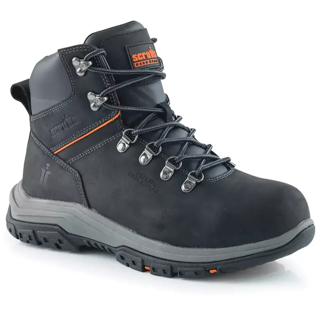 Scruffs Veiligheidslaarzen - leer - stalen neus en middenzool - maat 44 - zwart - SBP SRA antislip - bouw en magazijn