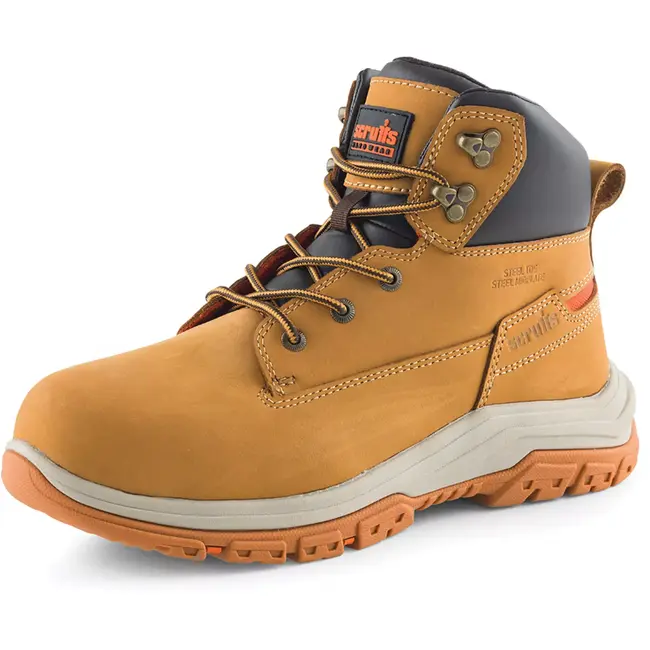 Scruffs Veiligheidslaars - nubuckleer - stalen neus en middenzool, antislip SRA - maat 46 - lichtbruin - voor bouw en magazijn