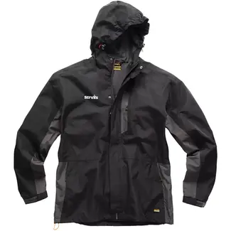 Scruffs Werkjas - slijtvast nylon - waterdicht, afgedichte naden, verstelbare capuchon - maat S - zwart/grafiet - buitenwerk