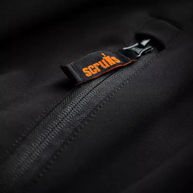 Scruffs werkjas – softshell – polyester/elastaan – waterbestendig met fleecevoering en capuchon – maat XXL – zwart – buitenwerk