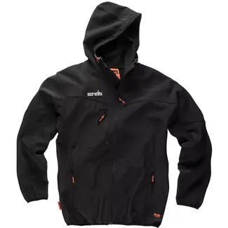 Scruffs werkjas – softshell – polyester/elastaan – waterbestendig met fleecevoering en capuchon – maat XXL – zwart – buitenwerk
