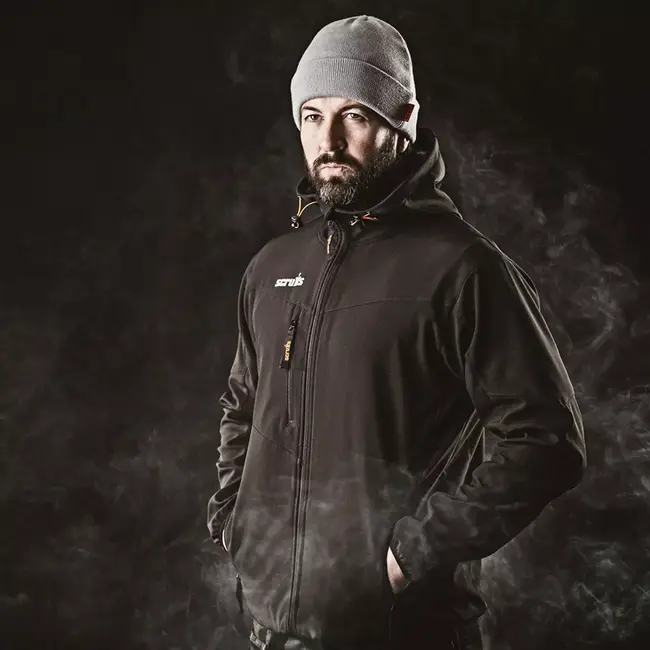 Scruffs werkjas – softshell – polyester/elastaan – waterbestendig met fleecevoering en capuchon – maat XXL – zwart – buitenwerk