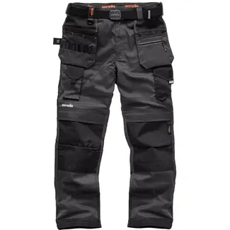 Scruffs Werkbroek - polyester/katoen - rekbaar met holster- en verstelbare kniezakken - maat 46 L - grijs - voor bouw