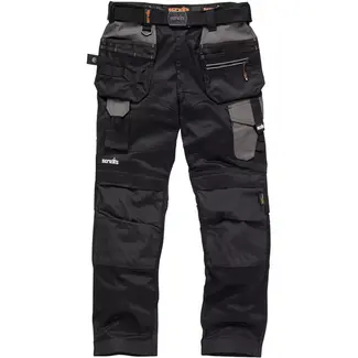 Scruffs rekbare werkbroek - polyester-katoen - maat 52 L - zwart - holster- en kniezakken, verstevigd, met ventilatie voor bouw