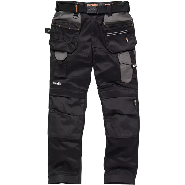 Scruffs rekbare werkbroek - polyester-katoen - maat 52 L - zwart - holster- en kniezakken, verstevigd, met ventilatie voor bouw