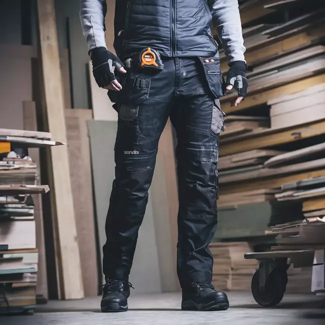Scruffs Werkbroek - polyester-katoen 250 g/m2 - rekbaar met holster- en verstelbare kniezakken - maat 50 R - zwart - voor bouw