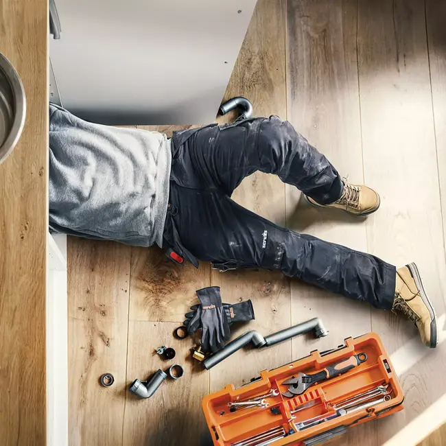 Scruffs werkbroek - polyester/elastaan - 4-weg stretch, holsterzakken en kniezakken - maat 50 L - zwart - voor bouw en montage