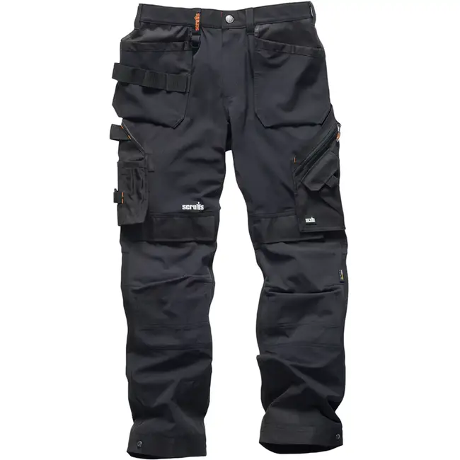 Scruffs Werkbroek - 92% polyester, 8% elastaan - rekbaar met holster- en kniezakken - maat 46 L - zwart - bouw en installatie