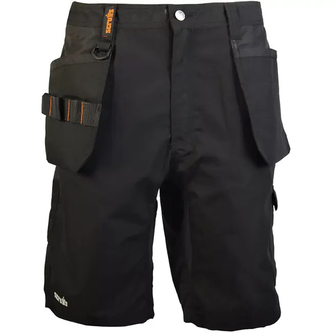 Scruffs werkshort met holster- en cargozakken - ripstopkatoen/polyester - rekbaar - maat 56 - zwart - voor bouw