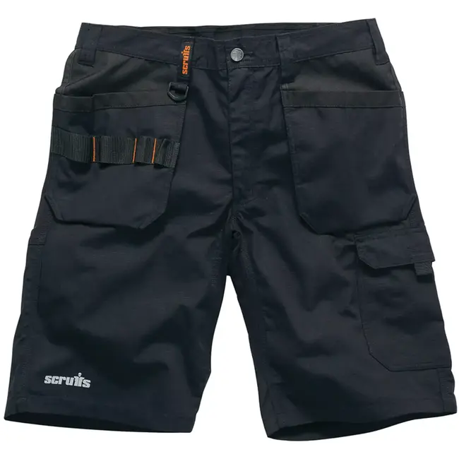 Scruffs werkshort - polyester en ripstopkatoen - rekbaar met holsterzakken en cargozak - maat 50 - zwart - bouw en installatie