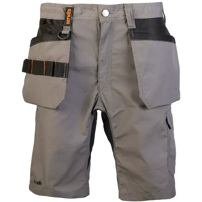 Scruffs korte werkbroek met holsterzakken - maat 52 - gerecycled polyester-katoen - lichtgewicht, rekbaar - donkergrijs - bouw