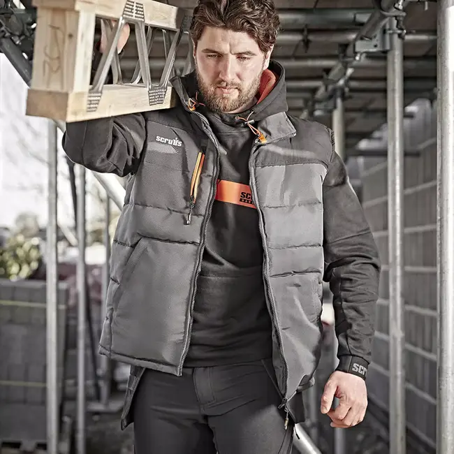 Scruffs Werkbodywarmer - polyester met scheurvast nylon - waterafstotend en warm gevoerd - maat L - donkergrijs - buitenwerk