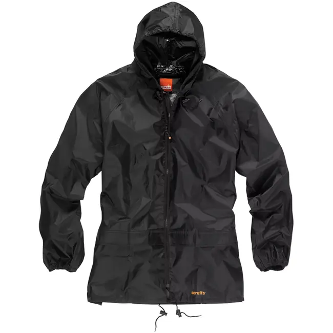 Scruffs regenpak 2-delig - polyester/PVC - waterdicht met capuchon en getapete naden - maat XL - zwart - werk en bouw