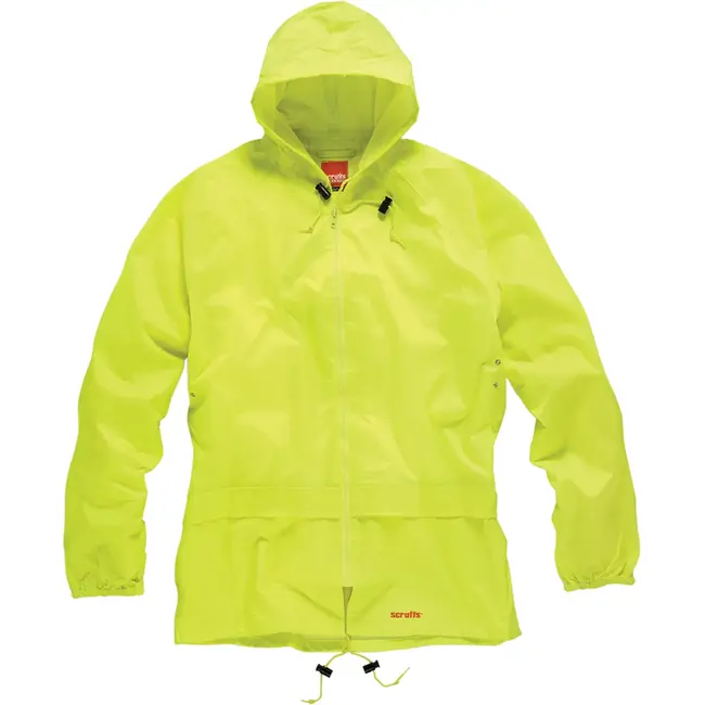 Scruffs Regenpak - polyester/PVC - waterdicht met getapete naden en capuchon - maat L - geel - 2-delig - bouw en tuin