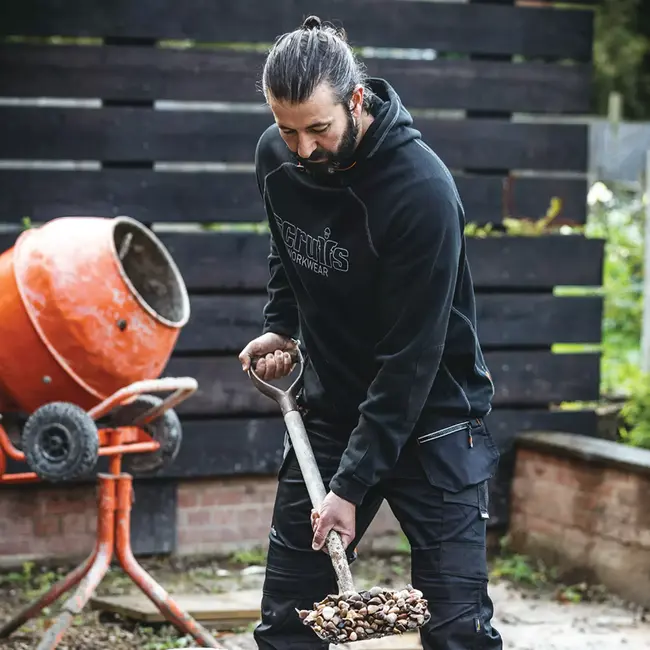 Scruffs capuchontrui - polyester/katoen, warme fleecevoering - ritszakken, verstelbare capuchon - maat XL - zwart - voor werk