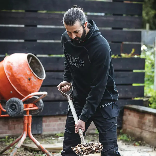 Scruffs Werktrui met capuchon - polyester/katoen 300 g/m2 - fleecevoering, ritszakken - maat L - zwart - voor buitenwerk